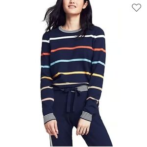 Faherty Surf Stripe Sweater In Navy Surf Stripe Cashmere Blend Size Medium